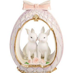 Jajo dekoracyjne z zajączkiem w kolorze biało-złotym, 17x12x31 cm, Clayre & Eef