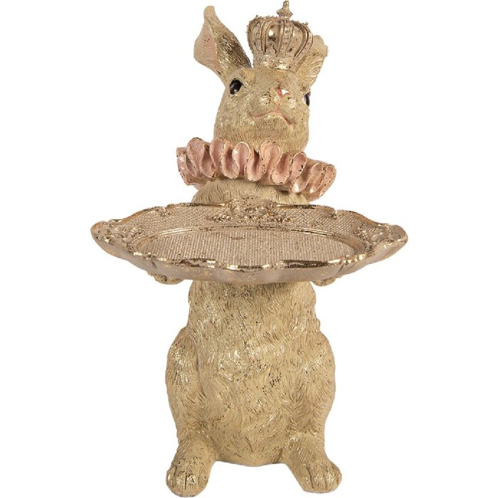 Dekoracja z królikiem i miseczką – beżowy z akcentami złotymi, 31x20x33 cm