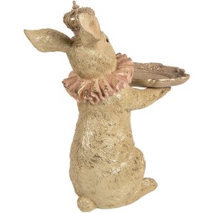 Dekoracja z królikiem i miseczką – beżowy z akcentami złotymi, 31x20x33 cm