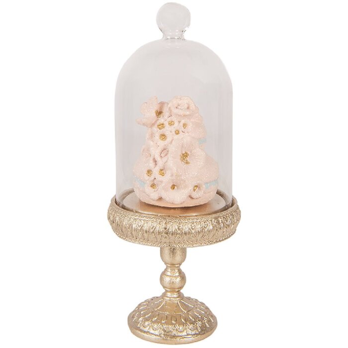 Głosnik szklany Clayre & Eef z dekoracją złotą i różową Ø 7x17 cm