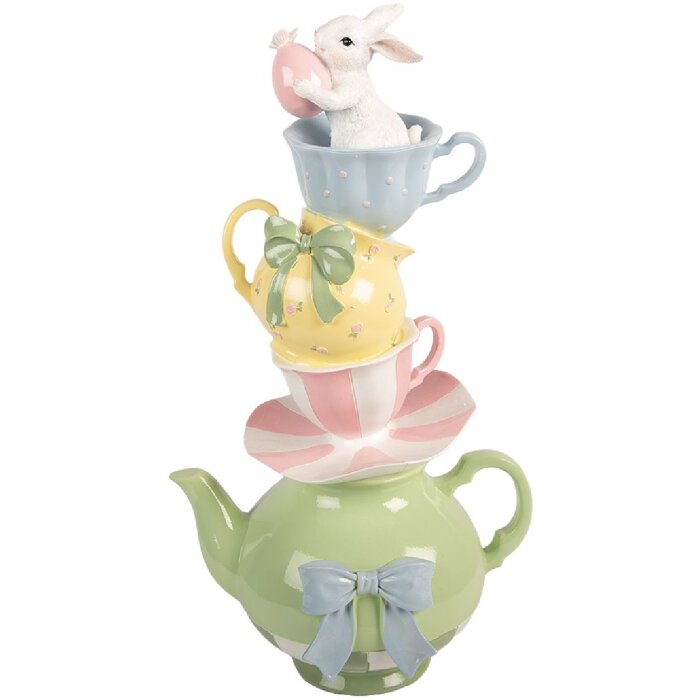 Dekoracja z herbatnikiem i kubkami na stosie – zielona, 25x19x45 cm