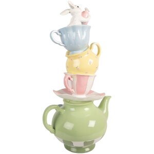 Dekoracja z herbatnikiem i kubkami na stosie – zielona, 25x19x45 cm