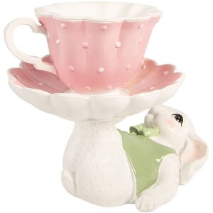 Królik dekoracyjny Clayre & Eef, biało-różowy, 20x14x17 cm