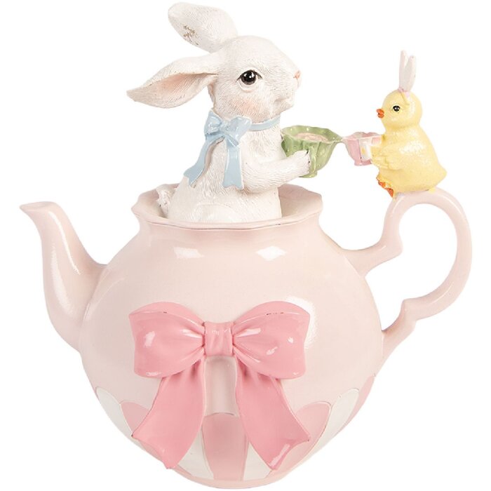 Dekoracja wisząca w kształcie zająca – biało-różowa, 20x14x20 cm, Clayre & Eef