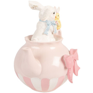 Dekoracja wisząca w kształcie zająca – biało-różowa, 20x14x20 cm, Clayre & Eef