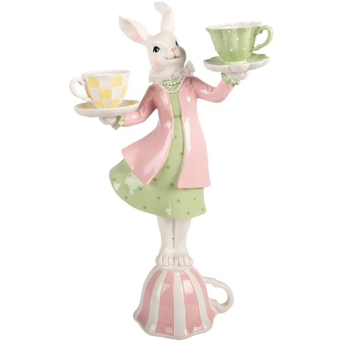 Świecznik w kształcie zająca Clayre & Eef, biało-zielony, 23x13x41 cm