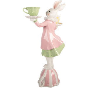 Świecznik w kształcie zająca Clayre & Eef, biało-zielony, 23x13x41 cm