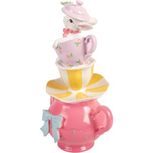 Figurka z zającem i czajnikiem w stylu tea party –...