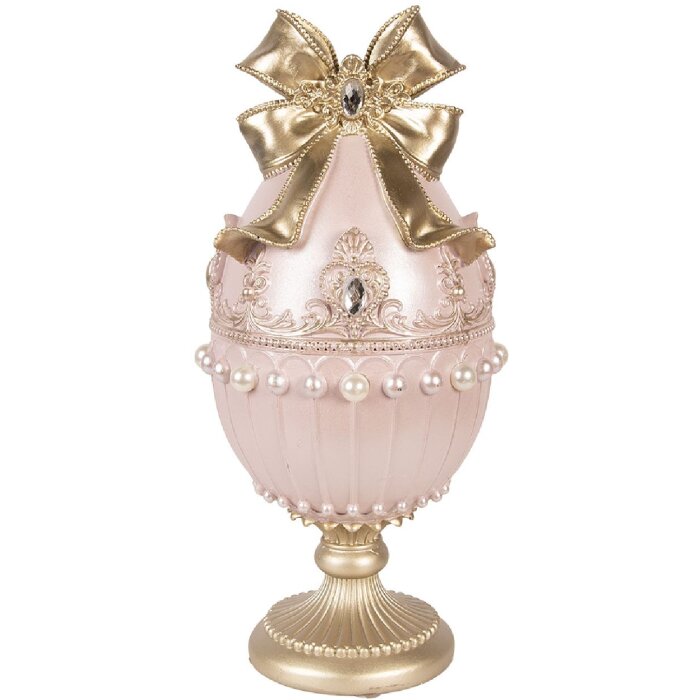 Dekoracja w kształcie jajka Ø 15x31 cm, różowo-złota, polyresin, nowoczesna, do Wielkanocy i świąt