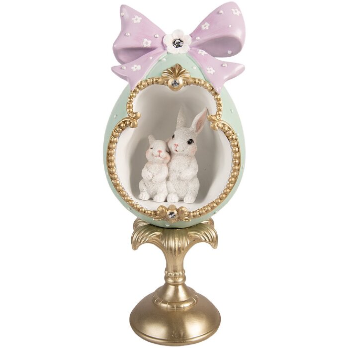 Dekoracja w kształcie jaja z królikiem Clayre & Eef – biało-niebiesko-złota, 17x16x41 cm