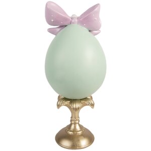 Dekoracja w kształcie jaja z królikiem Clayre & Eef – biało-niebiesko-złota, 17x16x41 cm