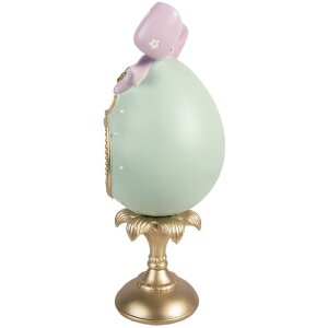 Dekoracja w kształcie jaja z królikiem Clayre & Eef – biało-niebiesko-złota, 17x16x41 cm