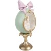 Dekoracja w kształcie jaja z królikiem Clayre & Eef – biało-niebiesko-złota, 17x16x41 cm