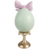 Dekoracja w kształcie jaja z królikiem Clayre & Eef – biało-niebiesko-złota, 17x16x41 cm