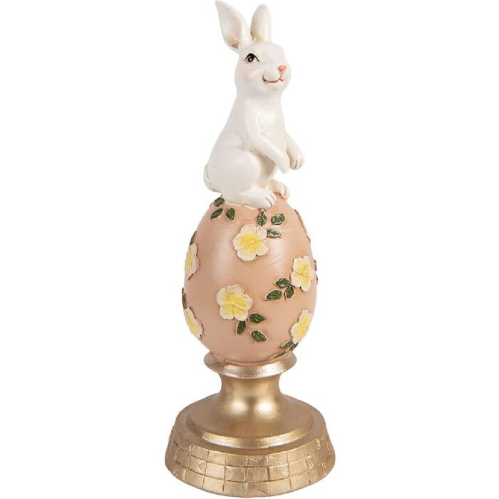 Dekoracja z królikiem na jajku – biało-różowa, Ø 10x26 cm, Clayre & Eef