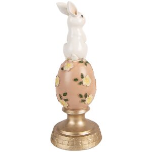 Dekoracja z królikiem na jajku – biało-różowa, Ø 10x26 cm, Clayre & Eef