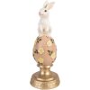 Dekoracja z królikiem na jajku – biało-różowa, Ø 10x26 cm, Clayre & Eef