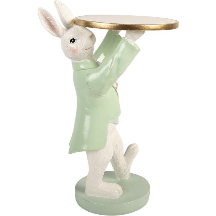 Dekoracja wisząca w kształcie zajączka z pudełkiem – biała i zielona, 19x14x28 cm