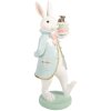 Figurka z królikiem trzymającym tort – biało-niebieska, 13x11x28cm, Clayre & Eef