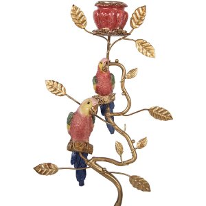 Świecznik z ptakami Clayre & Eef, złoty i czerwony,...