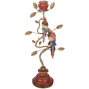 Świecznik z ptakami Clayre & Eef, złoty i czerwony,...