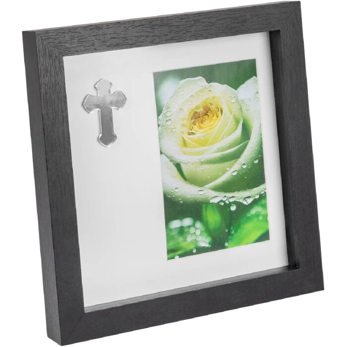 Walther Memoria Holzrahmen schwarz mit Kreuzsymbol 10x15 cm 3D-Blockprofil
