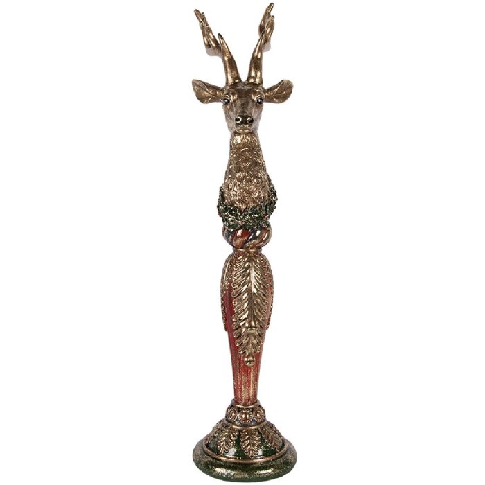 Dekoracja wisząca w kształcie jelenia złotego z zielonymi akcentami 16x22x70 cm