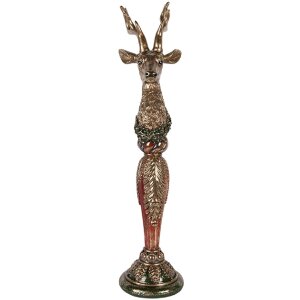 Dekoracja wisząca w kształcie jelenia złotego z zielonymi akcentami 16x22x70 cm