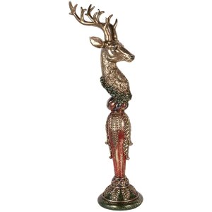 Dekoracja wisząca w kształcie jelenia złotego z zielonymi akcentami 16x22x70 cm