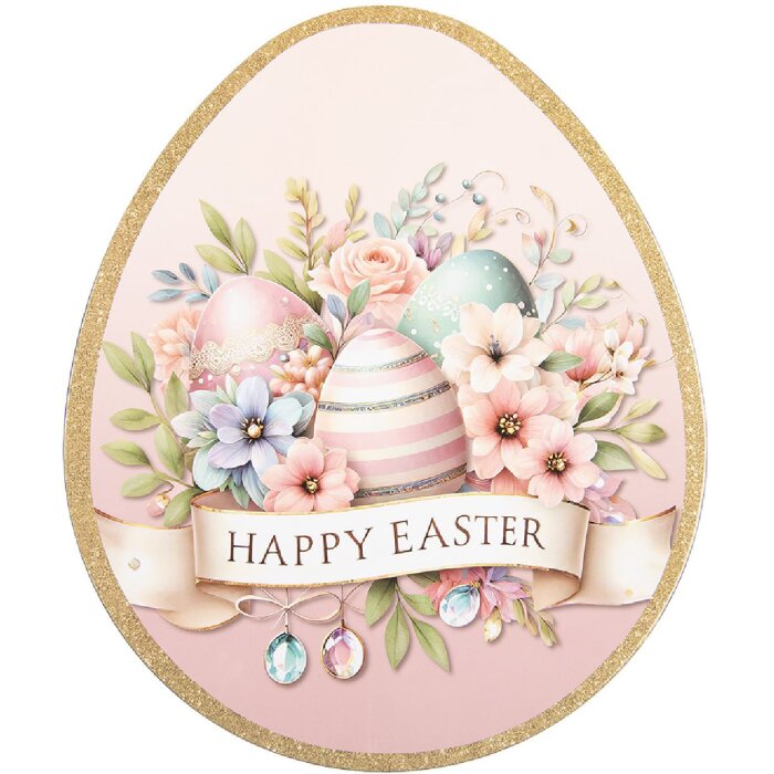 Talerz dekoracyjny Clayre & Eef 35x29cm – Wiosna, złoto i pastelowy róż