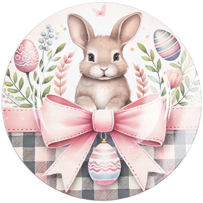 Blatowy talerz Clayre & Eef Ø 33x1 cm – delikatny wzór biało-różowy, dekoracja wielkanocna