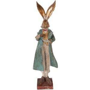 Dekoracja wisząca zajączek złoty-niebieski, 14x12x47 cm, Clayre & Eef