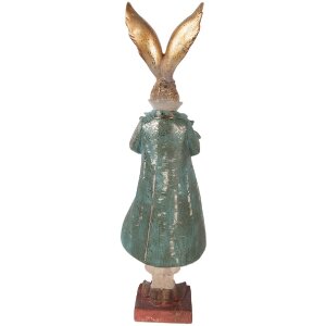 Dekoracja wisząca zajączek złoty-niebieski, 14x12x47 cm, Clayre & Eef