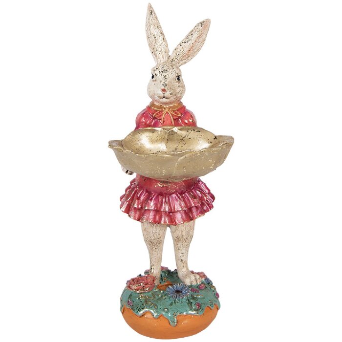 Dekoracja wisząca królik z miseczką – beżowo-różowa, 11x14x30 cm