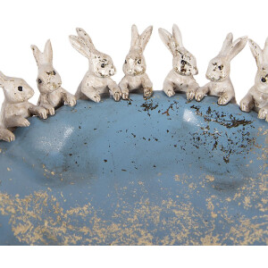 Miska ozdobna z królikami Ø23x7cm, beż-błękit, wielkanocna