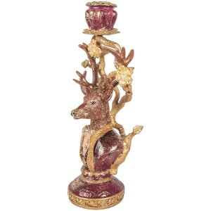 Świecznik w kształcie jelenia Clayre & Eef, fioletowo-złoty, 14x11x31 cm