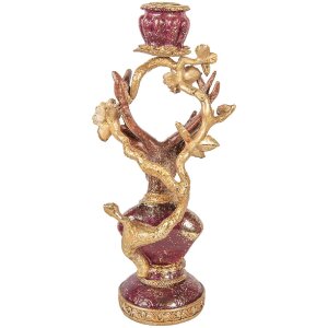 Świecznik w kształcie jelenia Clayre & Eef, fioletowo-złoty, 14x11x31 cm