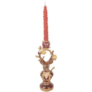 Świecznik w kształcie jelenia Clayre & Eef, fioletowo-złoty, 14x11x31 cm