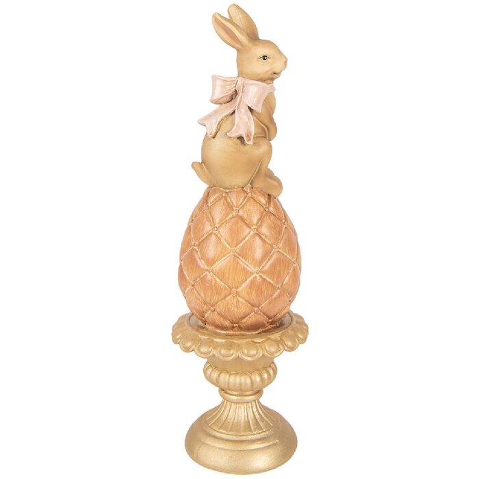 Dekoracja z królikiem na jaju Ø8x27 cm – brązowo-złota, od Clayre & Eef