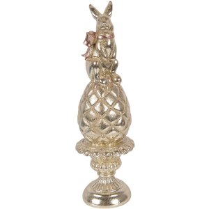 Dekoracja wielkanocna z królikiem na jajku Ø 8x28 cm – złoty połysk i różowa wstążka