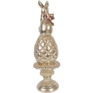 Dekoracja wielkanocna z królikiem na jajku Ø 8x28 cm – złoty połysk i różowa wstążka