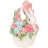 Dekoracja z królikiem w koszu – biało-różowa, 15x9x16cm, Clayre & Eef