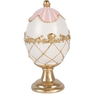 Dekoracja w kształcie jaja Clayre & Eef, biała z akcentem złota, Ø 8x15 cm