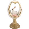 Dekoracja w kształcie jaja z motywem królika – biało-złota, 12x11x22 cm