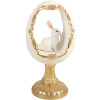 Dekoracja w kształcie jaja z motywem królika – biało-złota, 12x11x22 cm