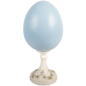 Dekoracja w kształcie jaja z królikiem – biało-niebieska, 13x12x28 cm, Clayre & Eef
