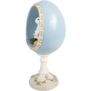 Dekoracja w kształcie jaja z królikiem – biało-niebieska, 13x12x28 cm, Clayre & Eef
