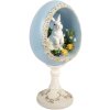 Dekoracja w kształcie jaja z królikiem – biało-niebieska, 13x12x28 cm, Clayre & Eef