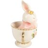 Dekoracja z królikiem w kubku – biało-różowa, 16x13x22 cm