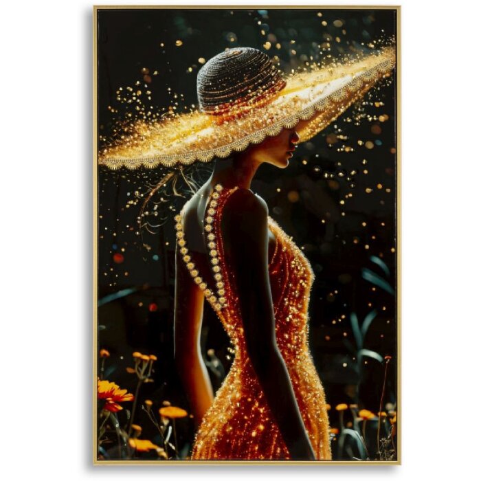 Obraz na płótnie Mauro Ferretti ILLUMY z ramą 62x3,5x92 cm – elegancka kobieta w złotym świetle